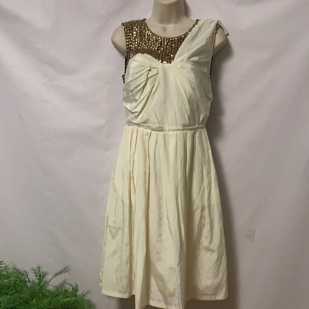PHILLIP LIN 3 IN 1 CREAM & GOLD SEQUINS DRESS‎ SZ 2